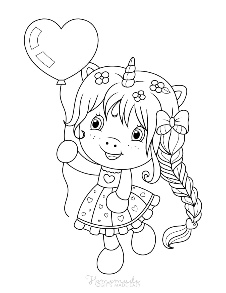 Girl Unicorn Horn Holding Balloon Unicorn Tracing Shape Pdf Free Vectors